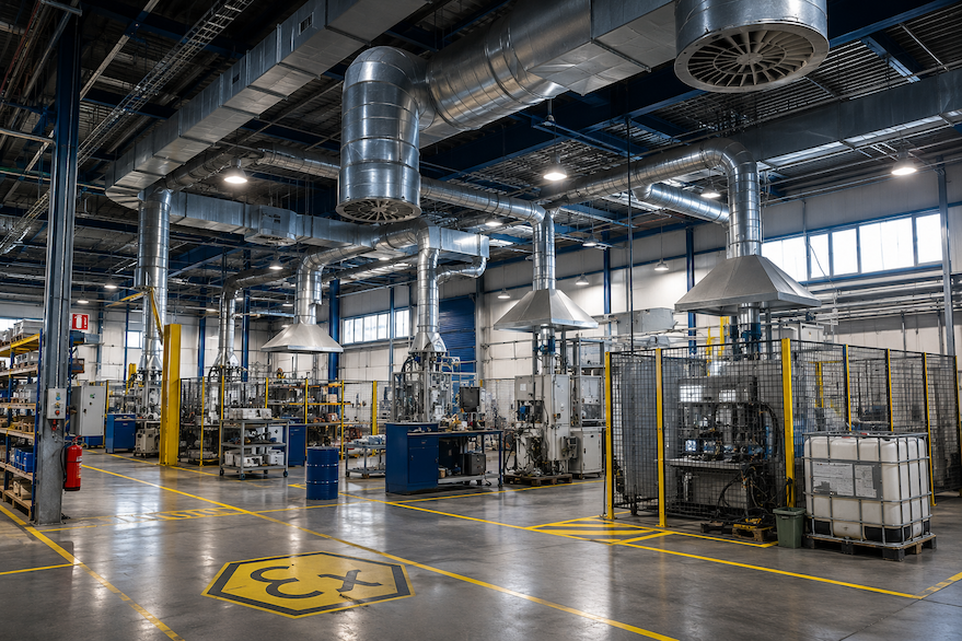 Atelier industriel, ventilation, zonage ATEX